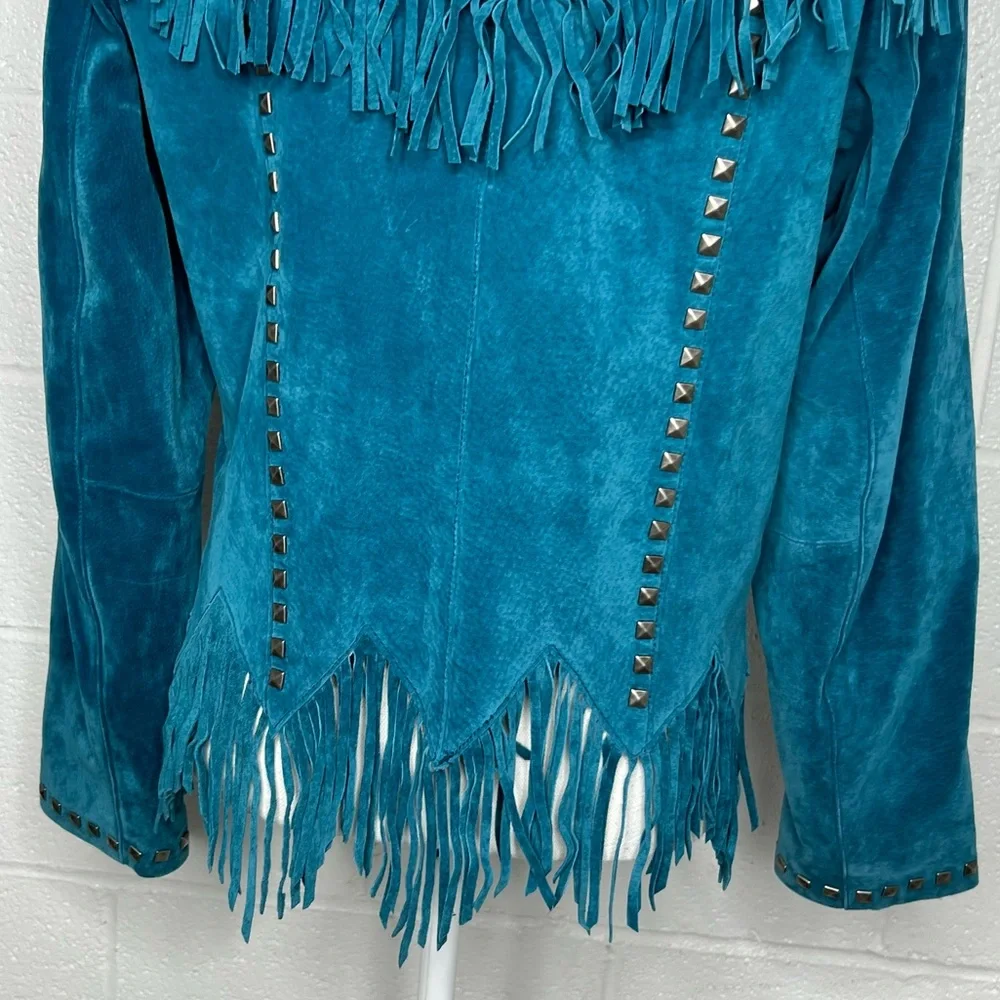 Vintage Saguro West Turquoise Teal Suede Western Jacket Size M - Picture 7 of 16